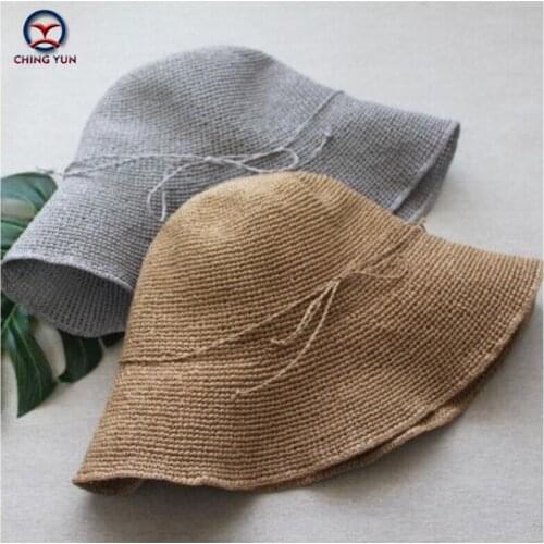 CHING YUN Summer Women hat korea sun hat Lafite straw brim style beach Fishermans Rope bow Seaside travel Vacation leisure hat