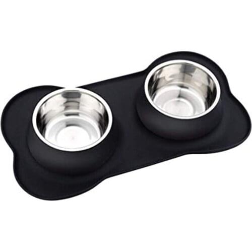 Silicone Dog Bowls Stainless Steel Water and Food Feeder with Non Spill Skid Resistant Silicone Mat for Pets Puppy Small Medi