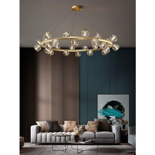 LED All Copper Luxury Crystal Chandelier Living Room Dining Room Hanging Lamp Nordic Modern Minimalist Creative Home Luminaires