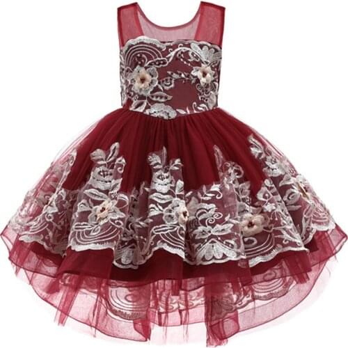 Flower Vintage Long Prom Gowns Teens Dress for Girl Children Party Clothing Lace Trailing Kids Evening Formal Dress for Wedding