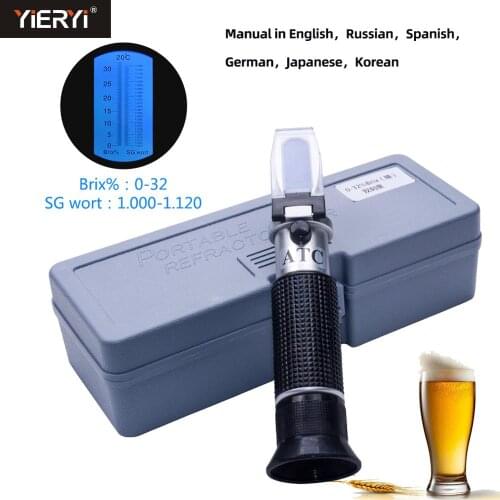 Yieryi New Hand Held 0~32% Brix 1.000-1.120 Beer Wort SG Specific Gravity Refractometer Wort Dual Scale With Plastic Box