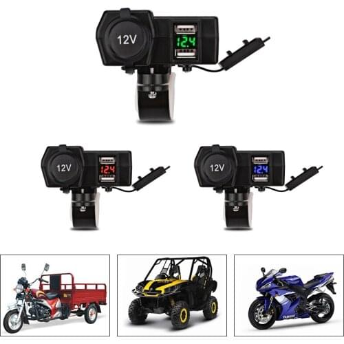 Motorcycle USB Charger Led Voltmeter Motorbike Cigarette Lighter Dual USB Socket for 12V Harley Suzuki Yamaha Kawasaki Phone GPS