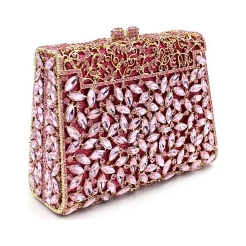 Women Gift Box Packed gold Evening Bag ladies pink day clutches female Prom party purple handbags wedding bridal clutch wallets