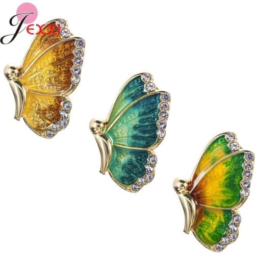 Amazing Discount Genuine 925 Sterling Silver Stud Earrings For Women Butterfly Shape Sparkling Korean Style Bridal Earrings