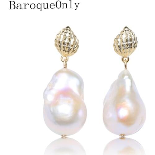 Baroqueonly Bohemia style 925 sterling silver earrings natural irregular Pearl drop Earrings Gifts for woman EAZ