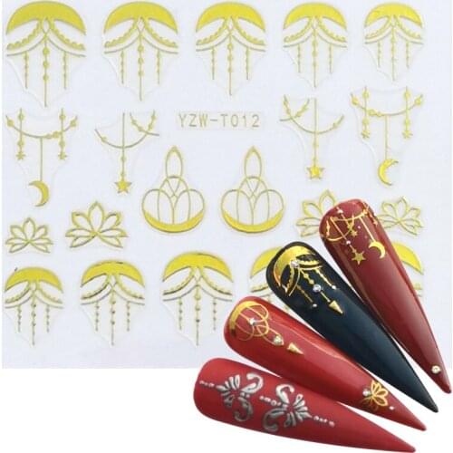 YZWLE 1 PC 3D Nail Stickers Decals Gold Necklace Jewelry Pattern Creative Nail Decals DIY Nail Art Manicure Tips Decoration