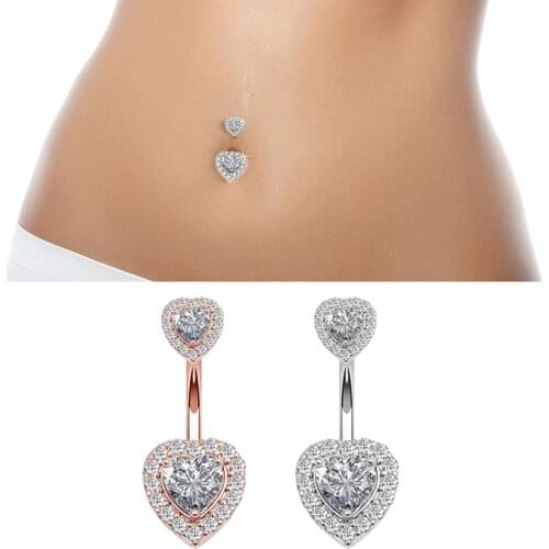1pc Heart Belly Piercing Navel & Bell Button Rings for Woman Sexy Bar Crystal Zircon Ombligo Stud Barbell Body Jewelry Gift 14G