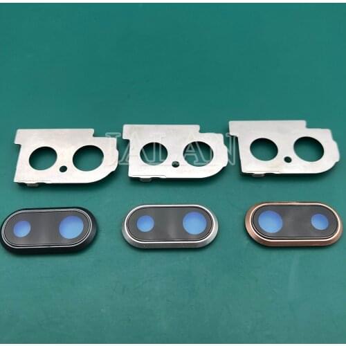 10pcs 100% Original New Back Camera Glass Lens For Phone 8 Plus With Frame Accessories Camera Lens Metal Holder Cover Frame Cap