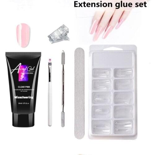 30ml Acrylic Kit Nail Extension Gel Polish Set Pink White Crystal UV LED Builder Gel Tips with Manicure Extend Brush Nail chips