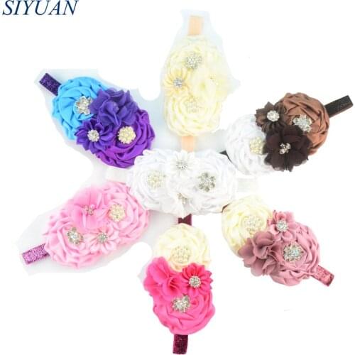 7pcs/lot Toffee Color Posh Elastic Headband with Flat Back Rose Pearl Chiffon Flower Luxury girl Turban Photo Props FD219