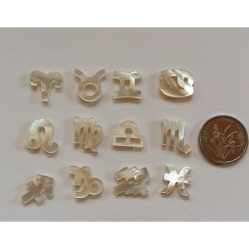 Promotion 1 Set Natural Mother Of Pearl Shell Zodiac With Hole For Jewelry 3 Color MOP Horoscope