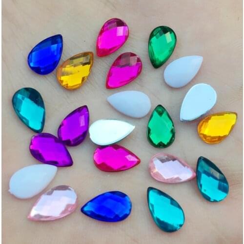 DIY 80pcs 6*10mm Acrylic Rhinestones AB Transparent Drop Flatback Sewing Crystal For Wedding Dress Garment -B00