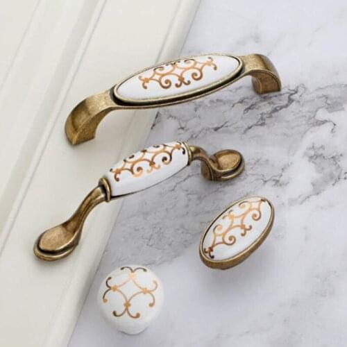 Free shipping Golden Pattern porcelain knob 76mm cabinet Door handle 32mm round pull Antique Bronze dresser Pull