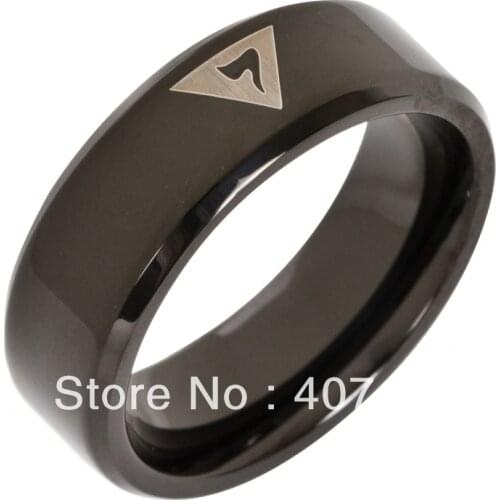 Free Shipping Cheap Price USA Canada UK Russia Brazil Hot Sales 8MM Beveled Black 14th Masonic Tungsten Wedding Ring Size 6-13