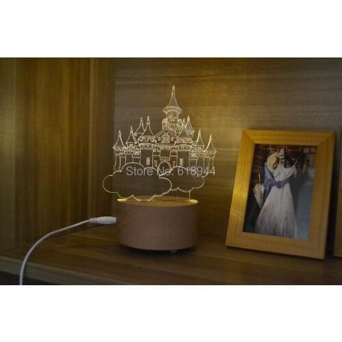 Wooden Modern LED Desk Lamp Creative Fashion Bedroom Bedside Night Light Birthday Gift Castle in the Sky