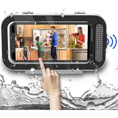 Shower Phone Holder Waterproof Wall Mount Bathroom Phone Holder Box Touchable Screen Sealed Phone Box for Phones Under 6.8 Inch