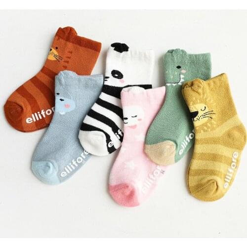 Baby socks pure cotton spring and autumn thin newborn tube socks super cute bud pattern socks baby autumn and winter non-slip