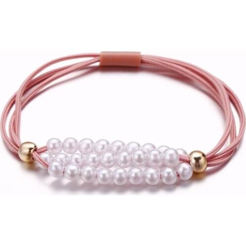 European and American New Pearl Pink Hair Band Simple Retro Creative Hair Band for Tying Hair Rubber Band 2 Yuan
