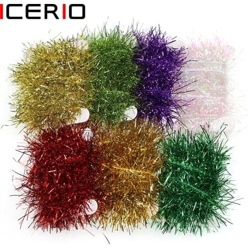 ICERIO 2pcs Pearl Mylar Cactus Tinsel Ice Chenille Crystal Flash Streamer Fly Tying Material