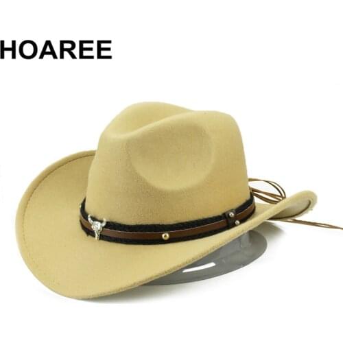 HOAREE Winter Western Cowboy Hat Women Men Camel Cow Gentleman Jazz Sombrero Hombre Cap Vintage Elegant Lady Cowgirl Hats