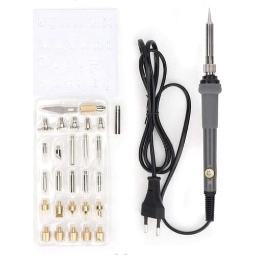Electric Soldering Iron Set, Soldering Iron, Temperature Adjustable, Set Of Burner Made Of Wood And Made Of Iron,EU Plug