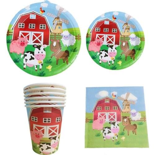 50pcs Farm Animals Cow Theme Kids Birthday Parties Decor Party Cartoon Disposable Tableware Sets Baby Shower Party Supplies