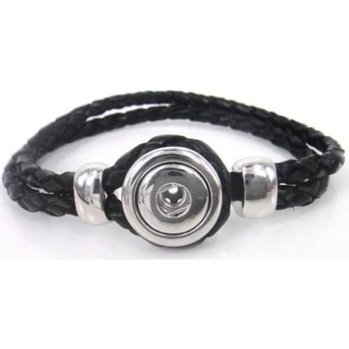 New arrival Free shipping Fashion 1.2cm Mini Metal Button black leather bracelet For Women Gift Jewelry