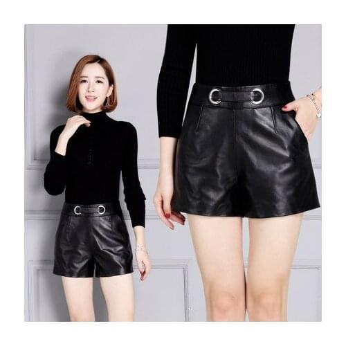 New Sheepskin 2020 High Waist Slim Leather Shorts KS51