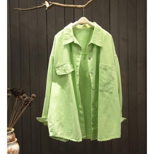 Solid Green Women Shirts Summer New 2021 Turn-Down Collar Long-Sleeved Button Pocket Casual All Match Female Outwear Tops