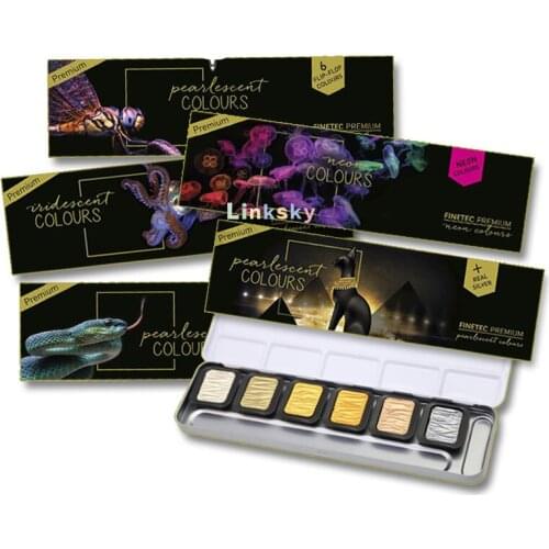 SEMA Finetec Premium Handmade Artist Pearlescent Watercolor Paint, F7001/F7002/F8001, Assorted Pearlescent Colors - 6 Color Set