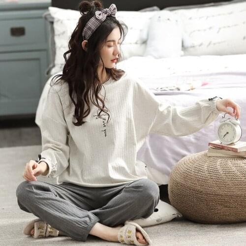 2021 New Spring Autumn Sleepwear Cartoon Printed Women Pajama Set Home Clothing Long-Sleeve Pyjamas Femme Sleeping Wear Suits