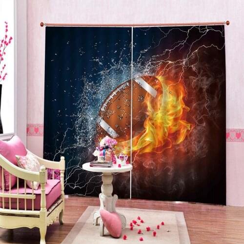 Custom Fire And Water Basketball Curtain Digital Print For Living room bedroom Blackout Window Drapes Sets (Left and Right Side)
