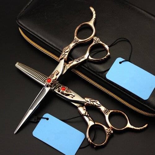 New Professional japan 440c 6 inch Retro Sunflower hair scissors set cutting barber makeup thinning shears hairdressing scissors