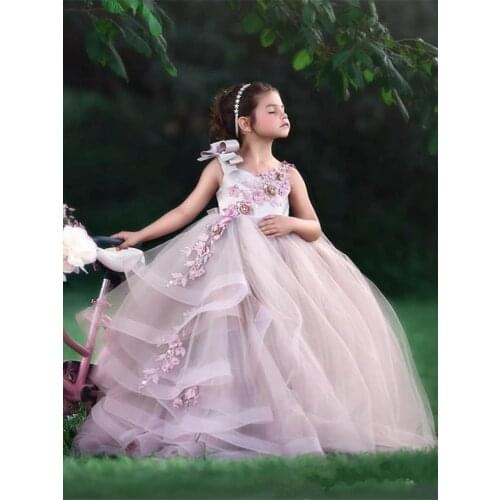 Tiered Tulle Princess Puffy Flower Girl Dresses Baby Wedding Party High-Low Kid Brithday Gowns First Communion Dresses