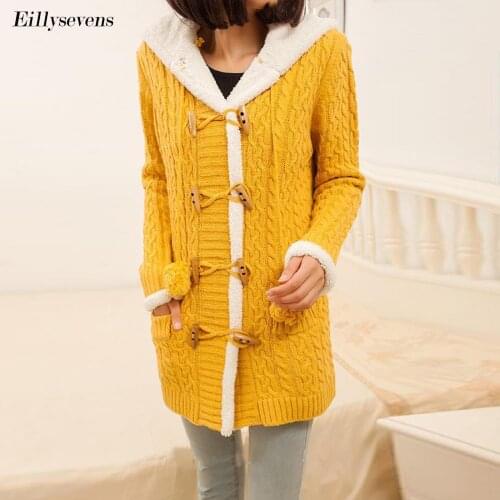 Plus Size 2020 Fall New Winter Cashmere Sweater Thick Warm Hooded Sweater Coat Korean Slim Thick Knitted Long Cardigan Ladies