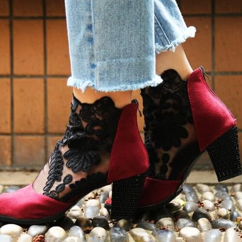 New Mesh Coarse Heels Lace Spring And Summer With Super Fine Waterproof Taiwan Shallow Mouth Shoes Nightclub Fish Mouth Shoes