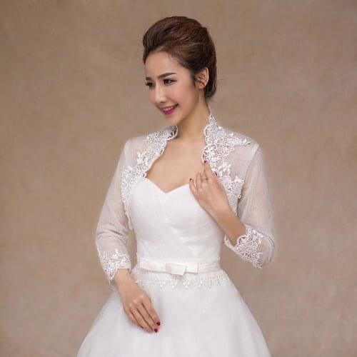 Pretty Lace Long Sleeves WeddingAppliques Bridal Bolero Jacket Lace Women Formal Wear Wrap