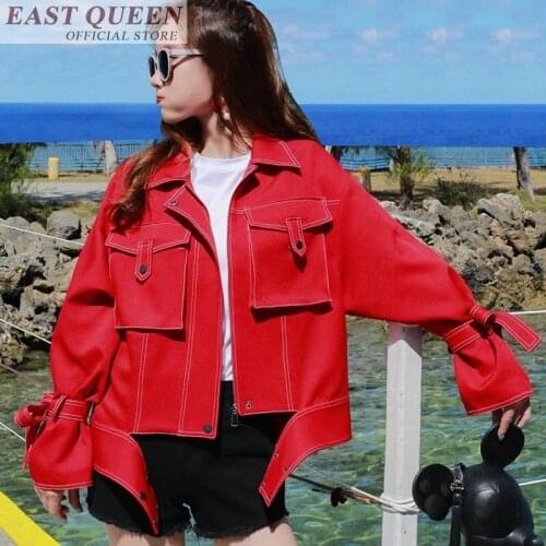 Women jacket for outerwear 2018 full sleeve sexy tops for women solid zipper turn-down collar pockets loose jacket DD725 L