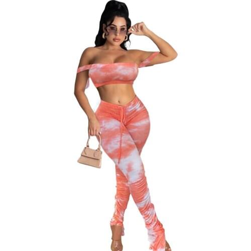 Tie Dye Sexy Chic Trendy Clothing Tracksuit Two Piece Outfits For Women Sets Sleeveless Crop Tops And Tracked Skinny Flare Pants