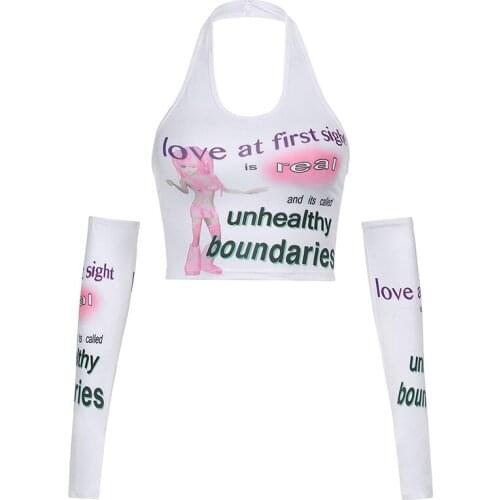 Womens letter print contrast color halterneck top