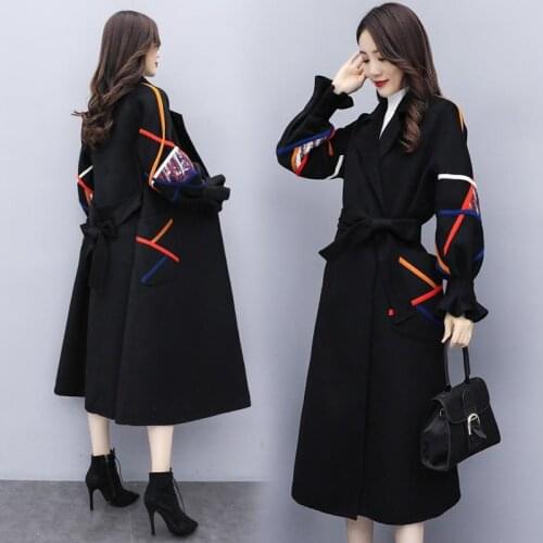Women Woolen Coat 2020 Autumn Winter New Hepburn Wool Jacket Korean Slim Long Outerwear Ladies Windbreaker Plus Size 5XL W2276