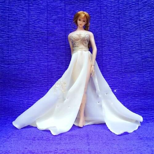 1Pc 1/6 Scale Femle Figure Accessory Sexy Wedding Dress Tube Top Long Dress Sleeveless Evening Mop Dress 12'' Largest Bust Body