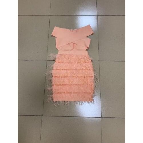 2020 Sexy Bandage Off Shoulder Bodycon Dress Fashion Feather Mini Dresses Female Party Club Outfits Hollow OUT Ladies Dresses