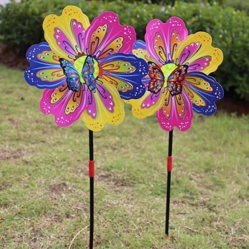 1Pcs 3D Colourful Windmill Multicolor Butterfly Flower Windmill Wind Spinner Garden Yard Decoration Kids Toy