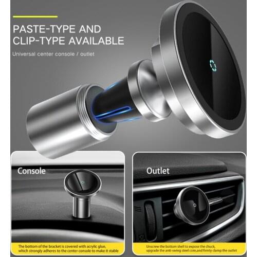 15W Wireless Magnetic Charger Holder For Phone In Car Phone Holder Stand Aluminum Alloy Universal Car Mobile Phone Holder Stand