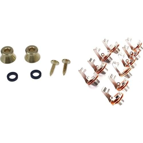 2 x Electric Acoustic Guitar Bass Strap Button Screw Lock Pins Pegs Pads - Gold with 10 x Mono Input Jack