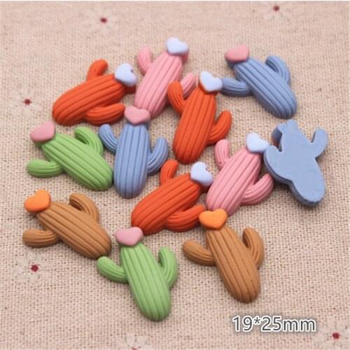 20pcs 19*25mm Mix Colors Cute Resin Cartoon Cactus Flatback Cabochons Miniature Art DIY Hair Clip Decoration