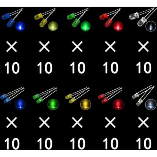 500Pcs/lot 3MM 5MM LED Diode Kit Mixed Color Red Green Yellow Blue White