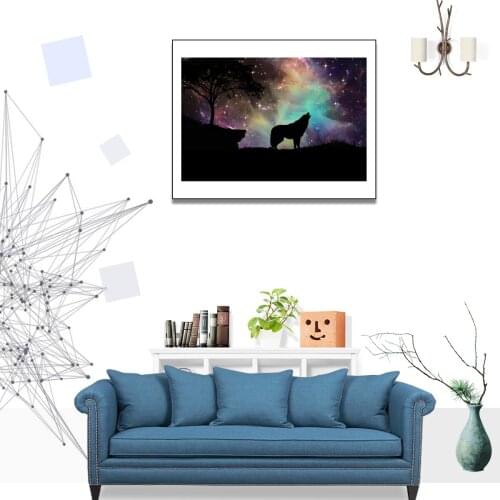 Abstract Universe Wolf Galaxy Poster Canvas Print Painting Wall Art Living Room Home Decoration
