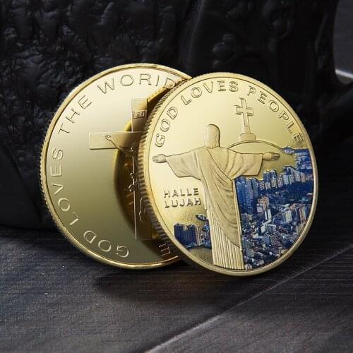 God Loves World Gold Plated Souvenir Coin Jesus Cross Shepherd Commemorative Coin Art Collection Collectible Non Currency Coin